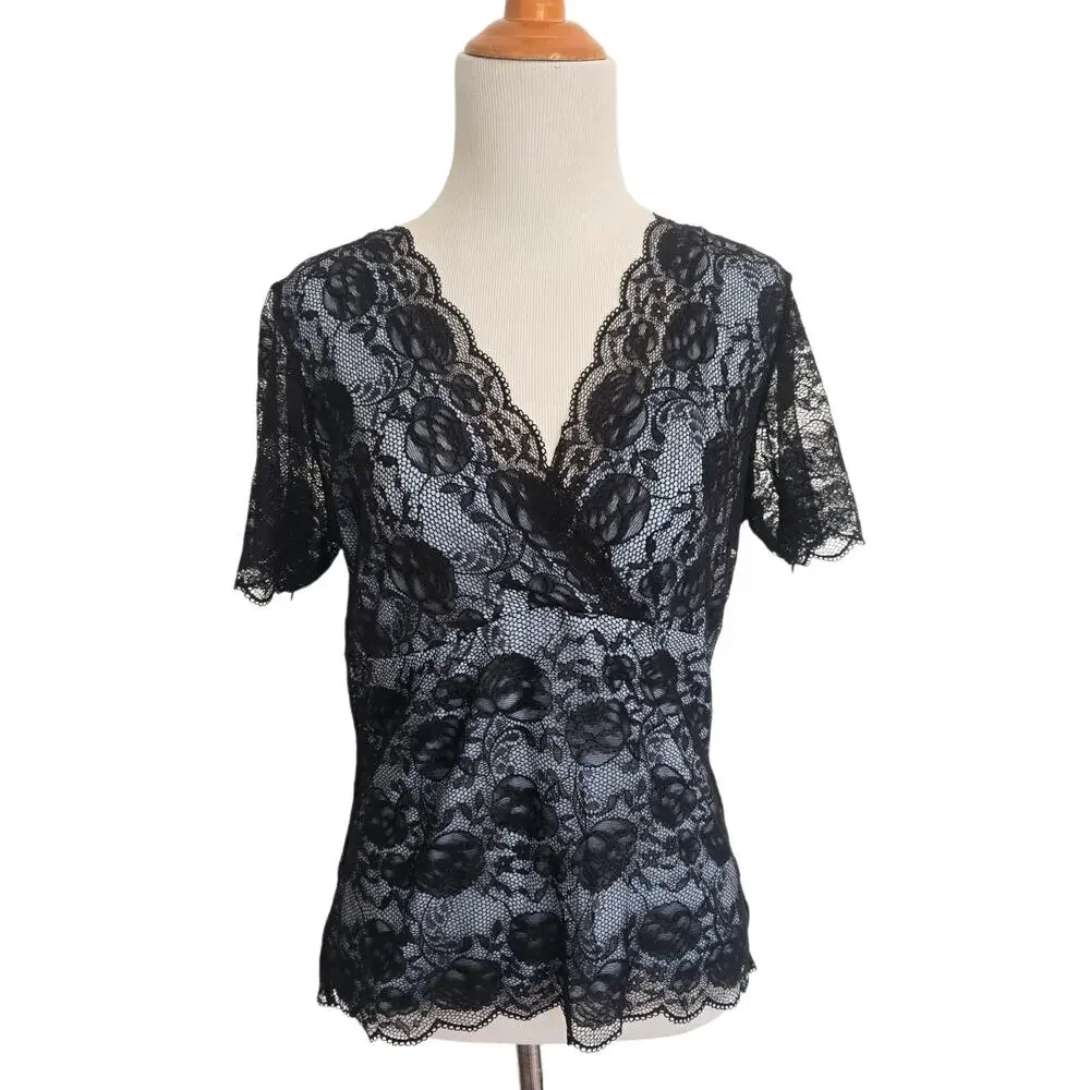 Fairy Grunge Y2K Babydoll Shirt Black Rose Lace Dark Romantic Whimsigoth Small